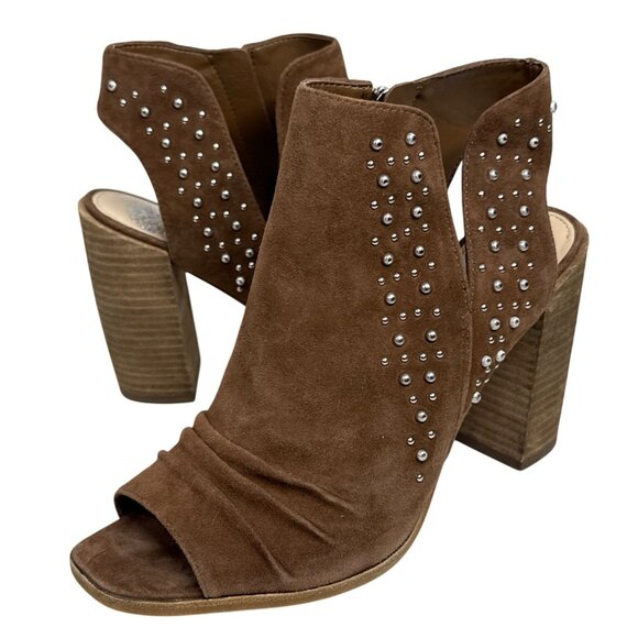 Vince Camuto Brown Studded Peep Toe Booties Women’s 10 - Picture 1 of 14